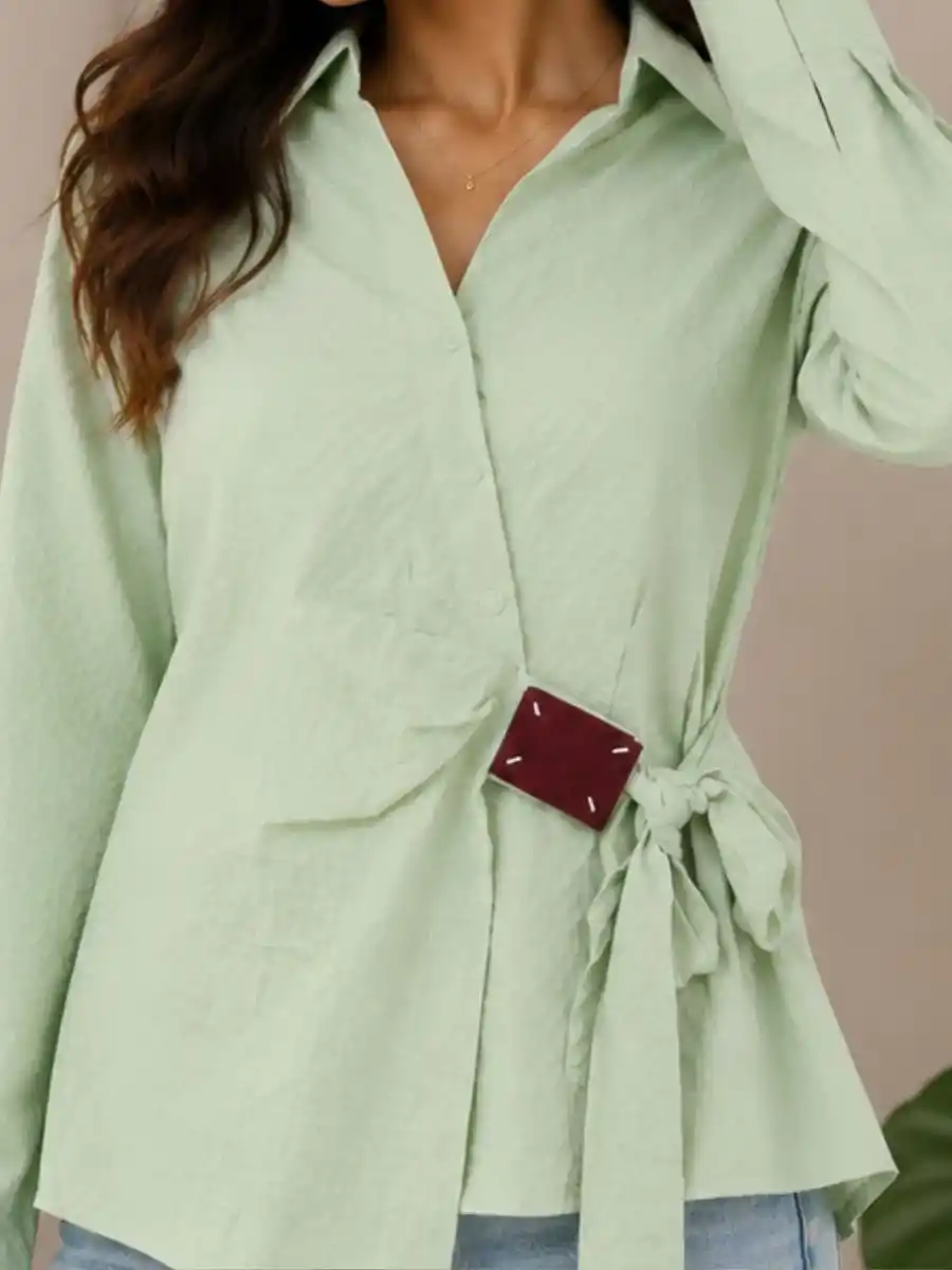 ModaFesta -sage-green-asymmetric-wrap-top-side-tie