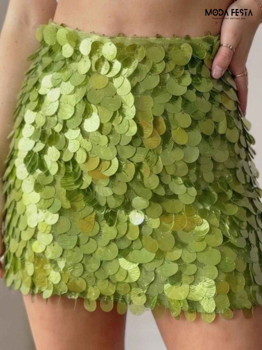 ModaFesta -lime-green-sequin-mini-skirt