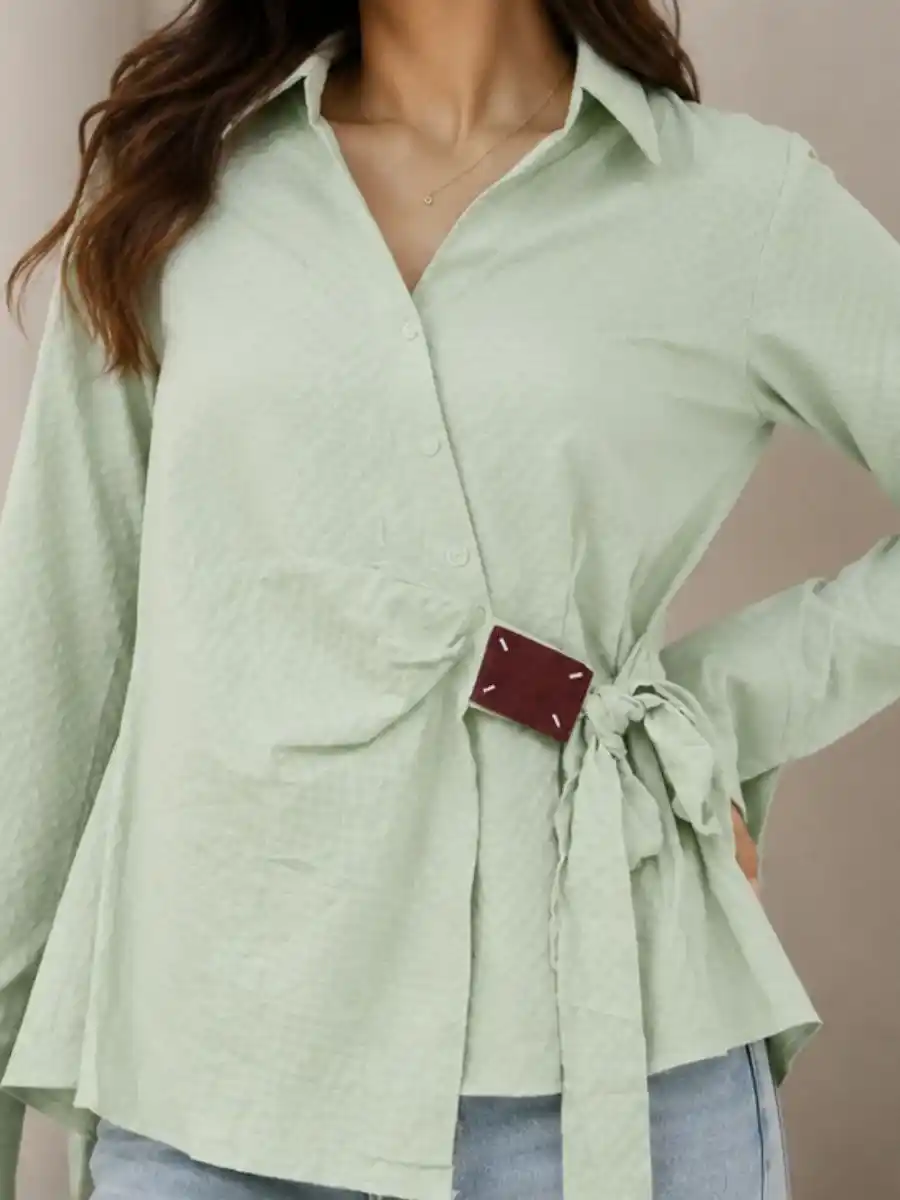 ModaFesta -sage-green-asymmetric-wrap-top-side-tie