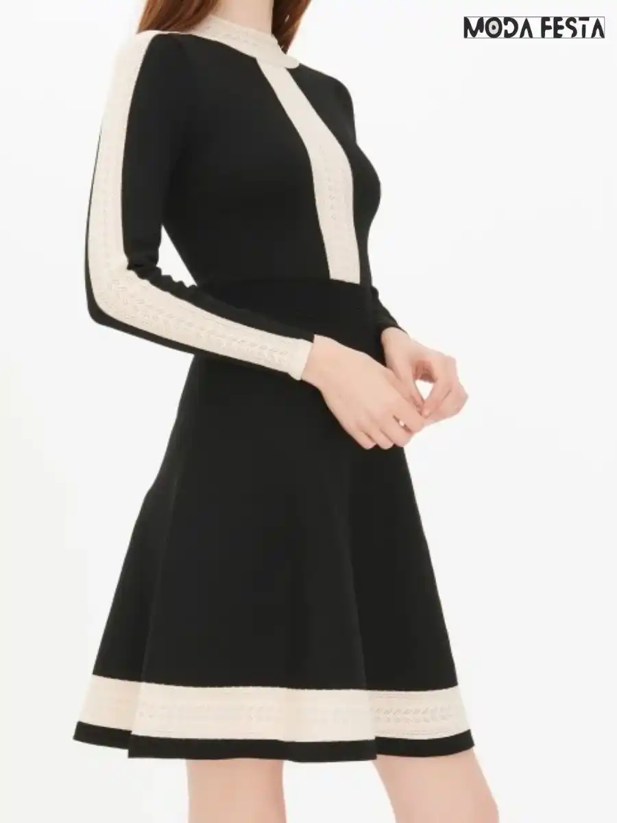 ModaFesta -knit-high-neck-formal-dress-black