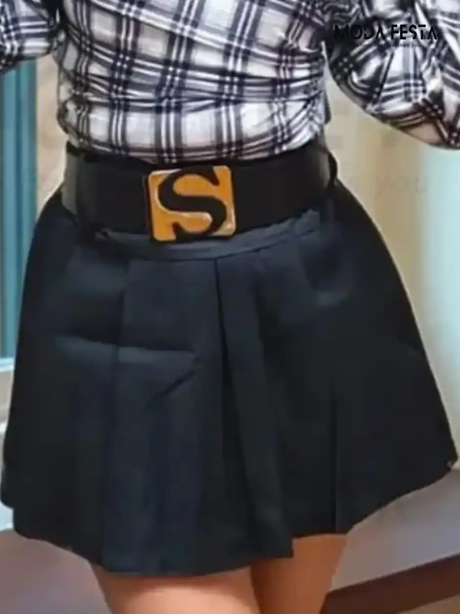 ModaFesta - a-line-skirt-with-belt-black