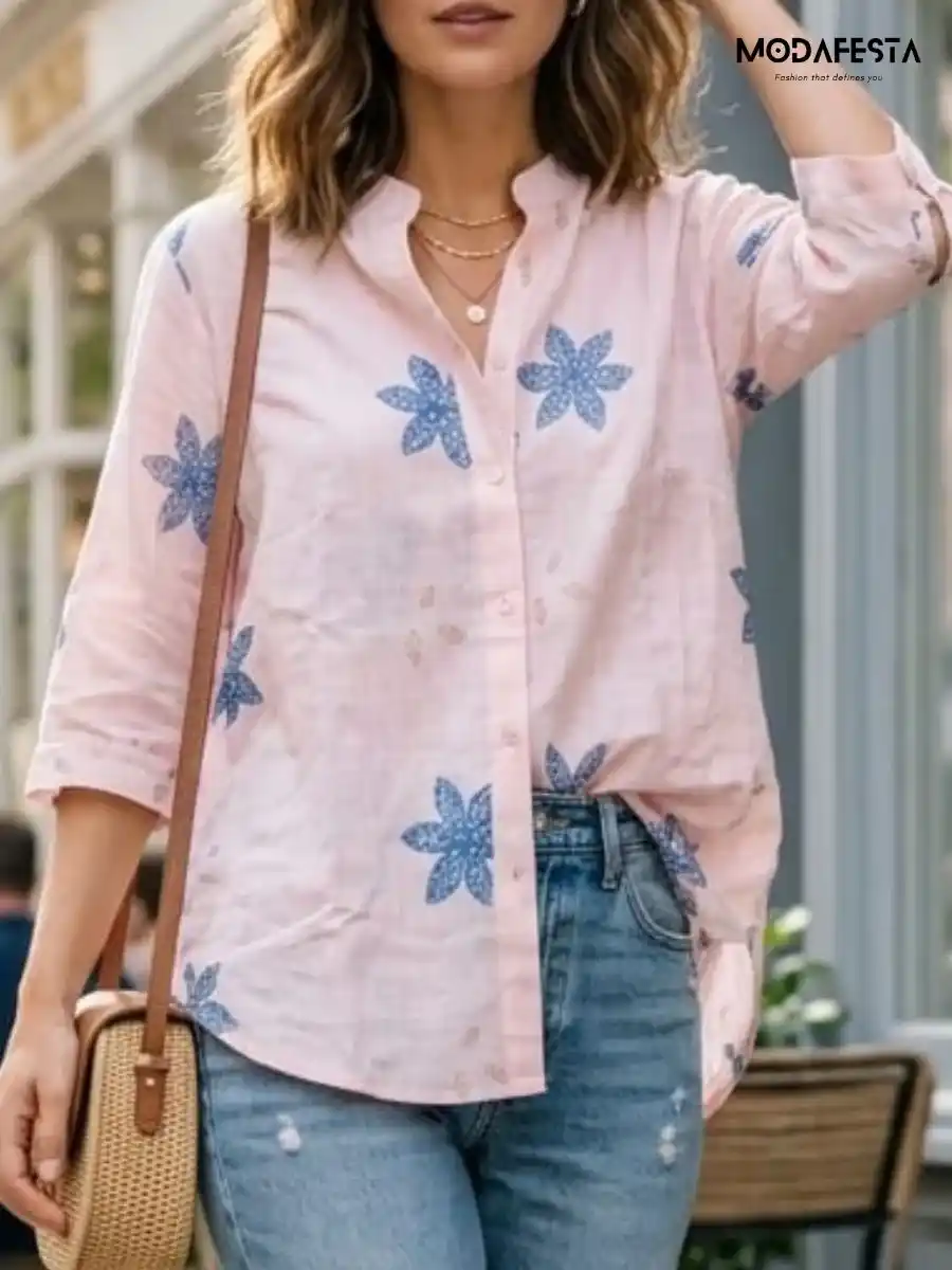 ModaFesta -v-neck-floral-embroidered-cotton-shirt-pink