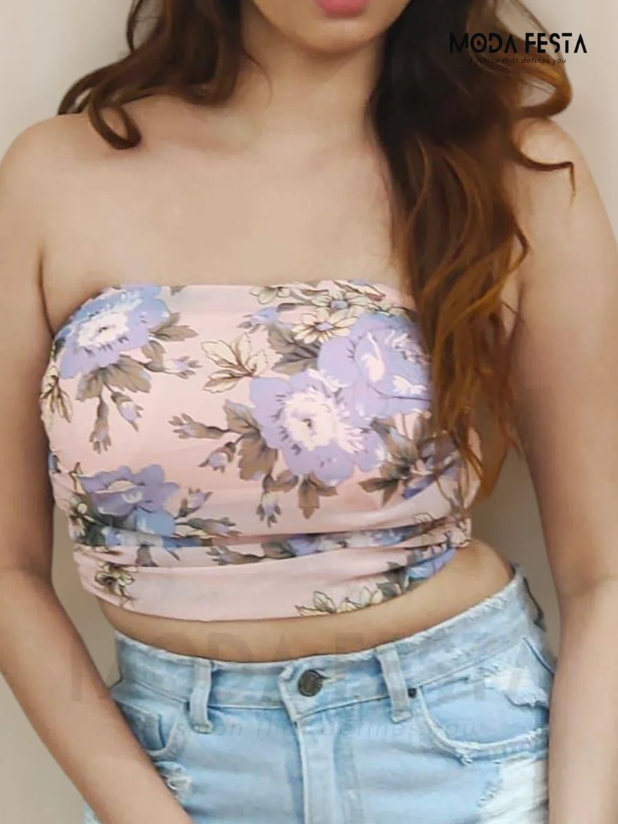 ModaFesta -stylish-floral-print-tube-top-pink