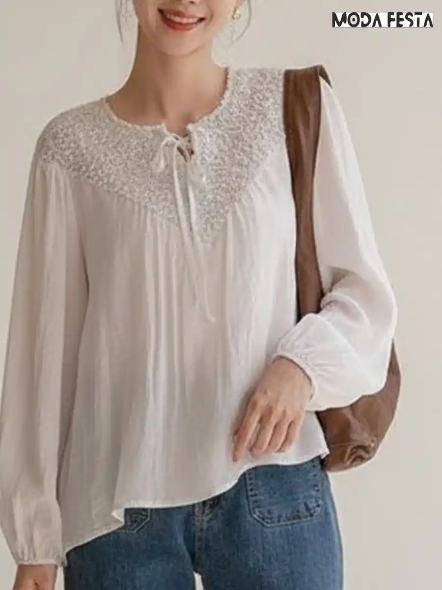 ModaFesta -elegant-lace-and-frill-korean-top-beige