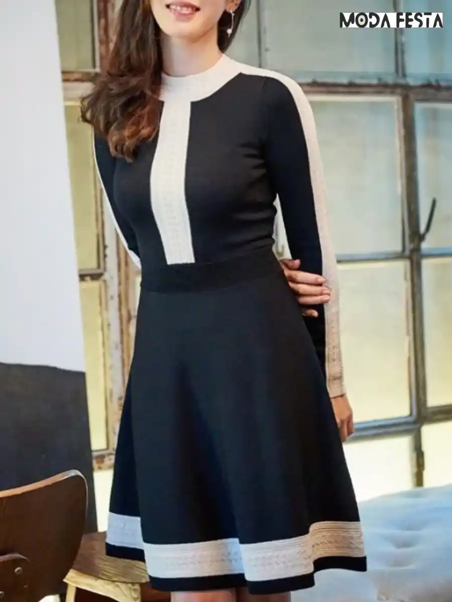 ModaFesta -knit-high-neck-formal-dress-black