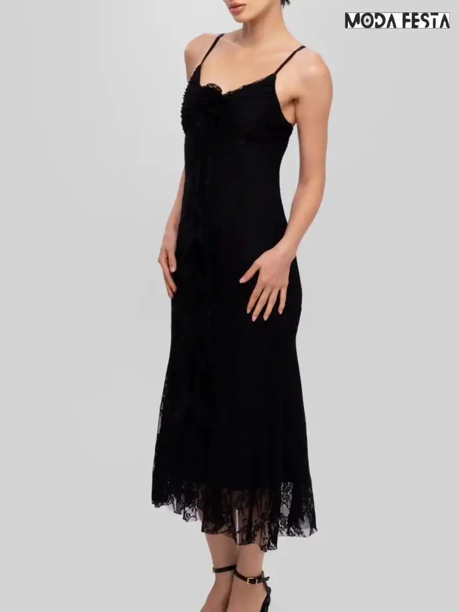 ModaFesta -elegant-black-lace-ruffle-dress