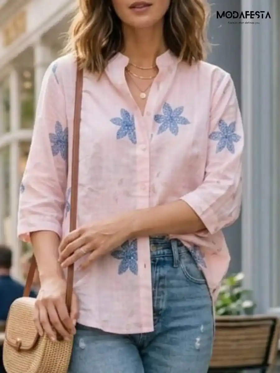 ModaFesta -v-neck-floral-embroidered-cotton-shirt-pink