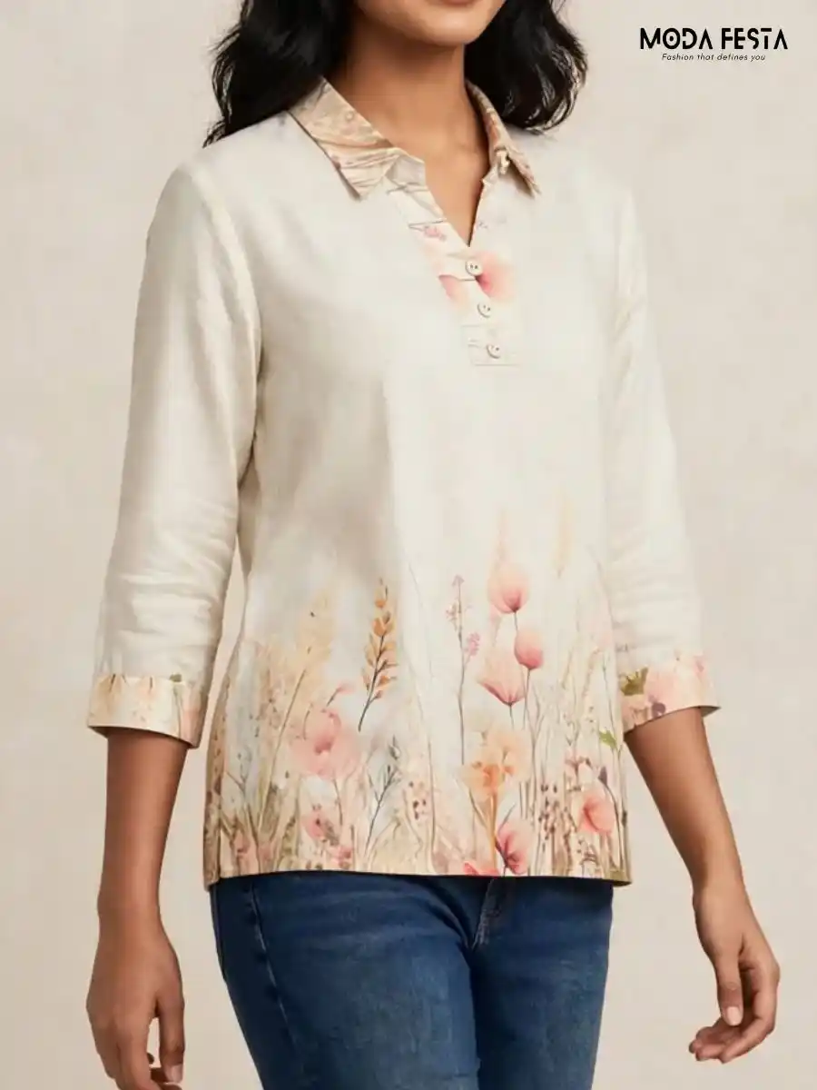 ModaFesta -floral-print-button-down-top