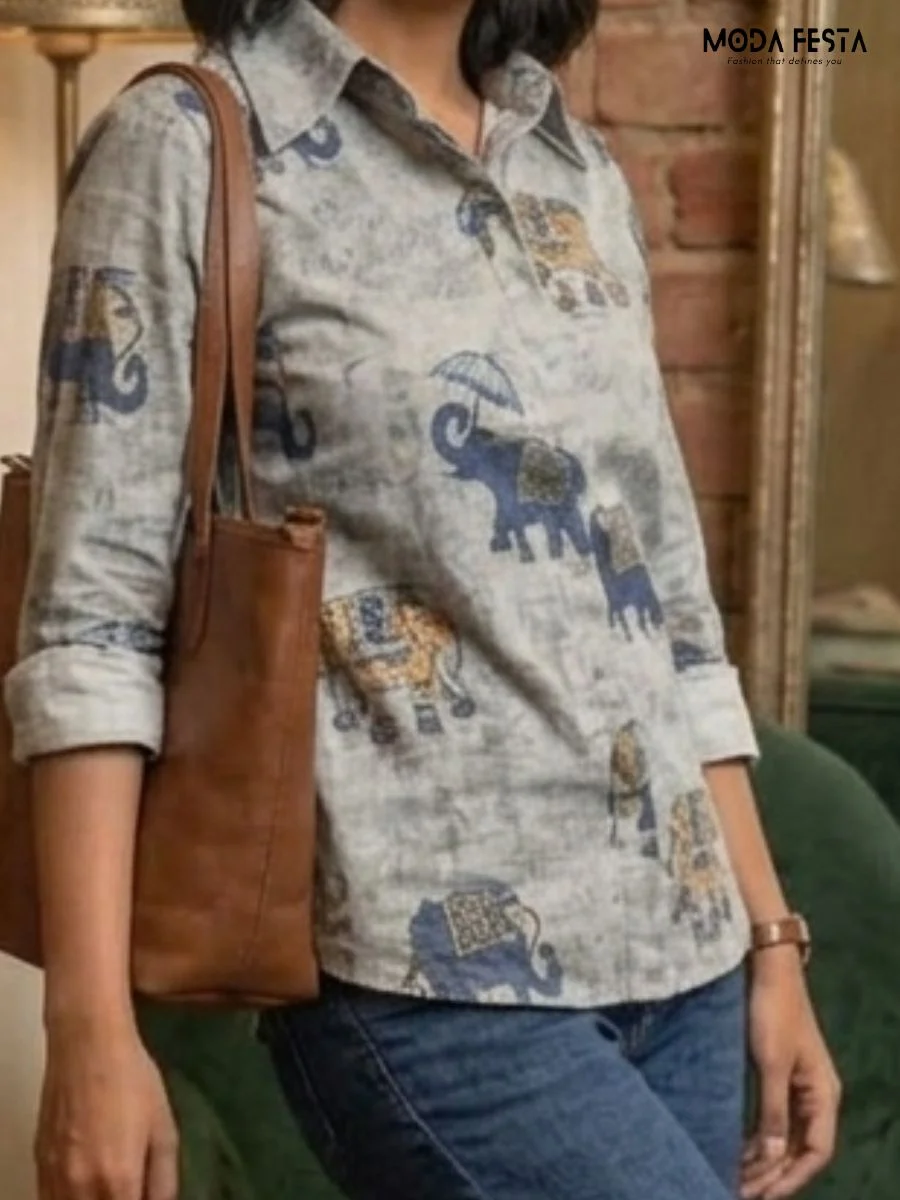 ModaFesta -elephant-and-umbrella-print-shirt