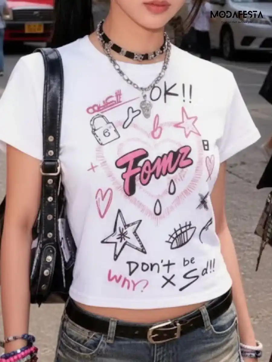 Elegant Crop Korean T Shirt