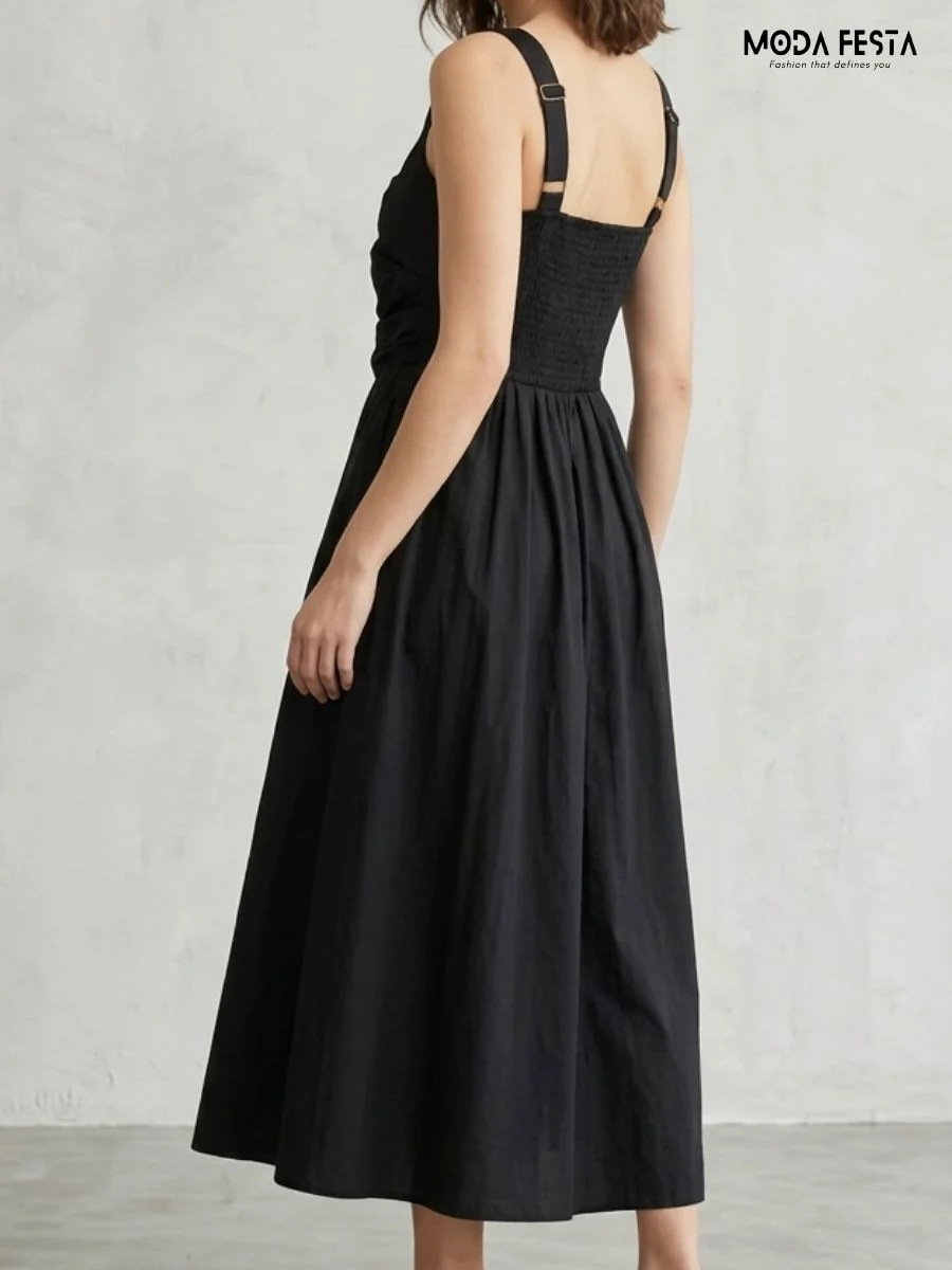 ModaFesta -sleeveless-dress-cotton-strech-long-black