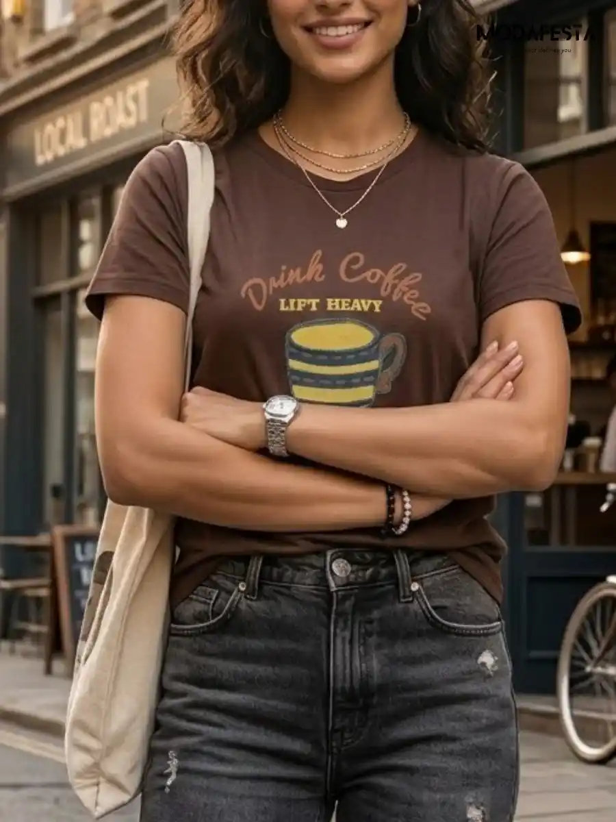 ModaFesta -elegant-graphic-print-t-shirt-brown
