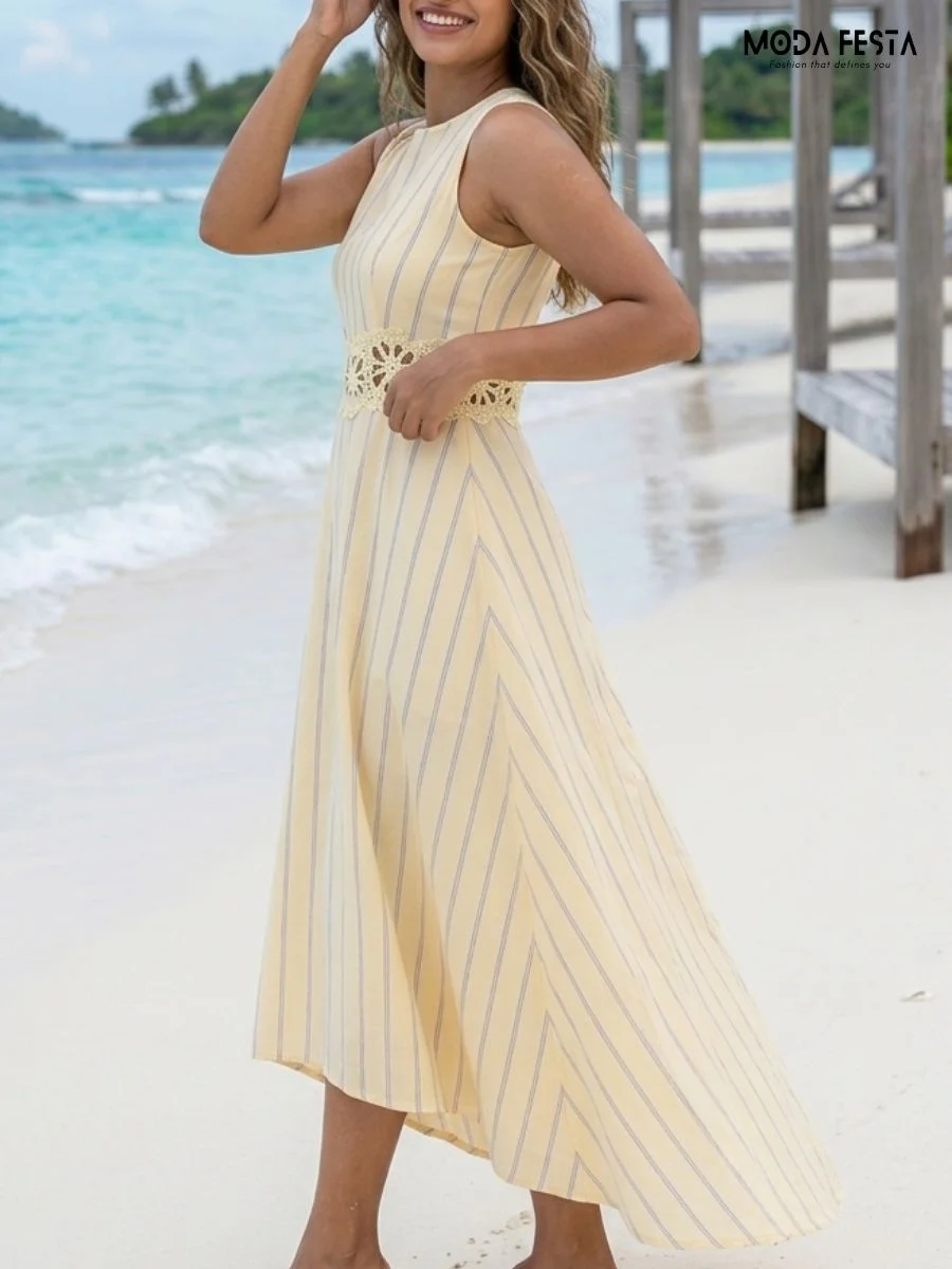 ModaFesta -sleeveless-striped-high-low-midi-dress
