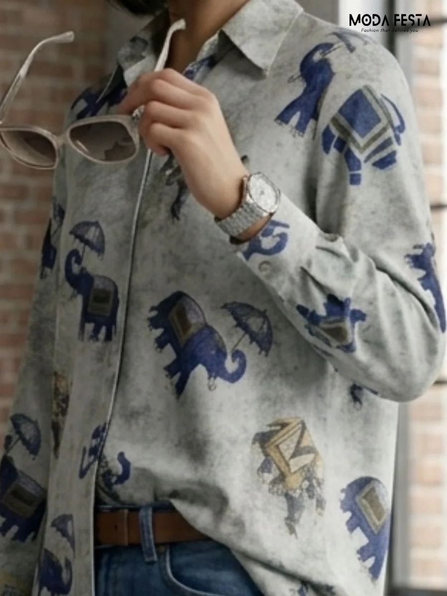 ModaFesta -elephant-and-umbrella-print-shirt