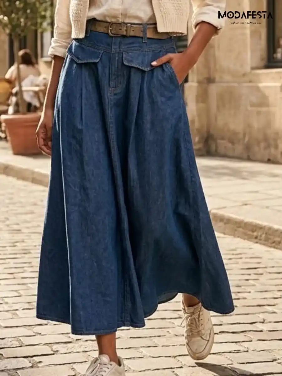 Elegant Poket Style Flair Skirt