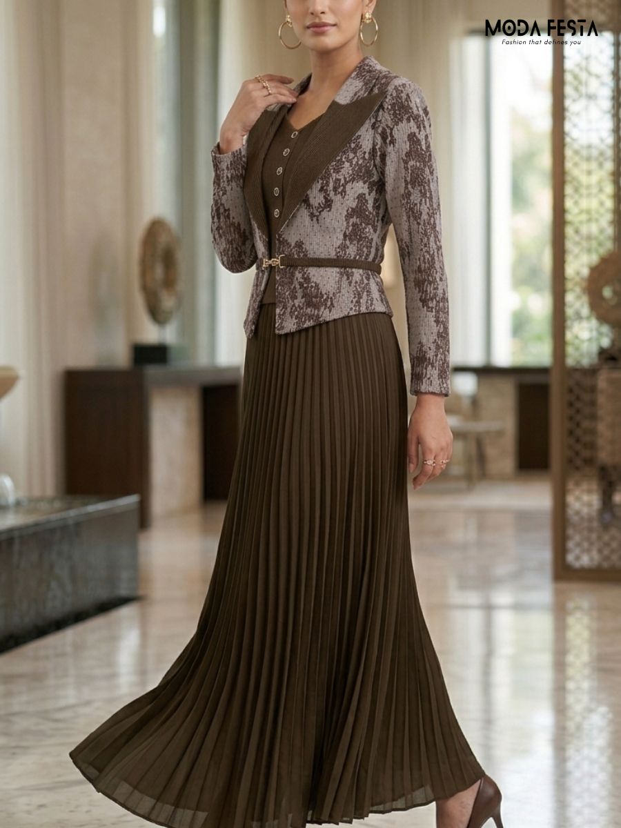 ModaFesta -evelyn-pleated-maxi-dress-jacquard-jacket-set