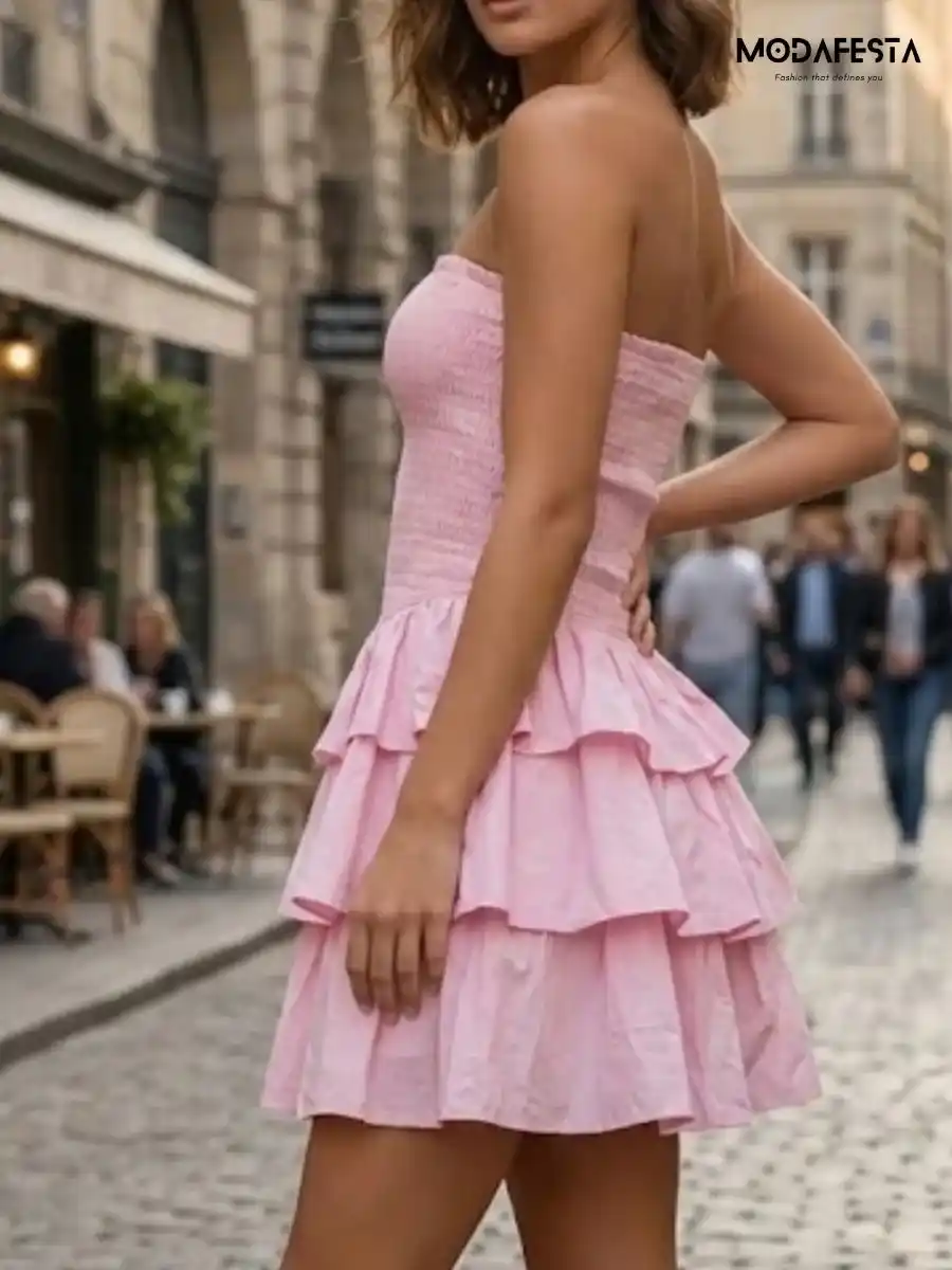 ModaFesta -elegant-strapless-mini-tube-dress-pink
