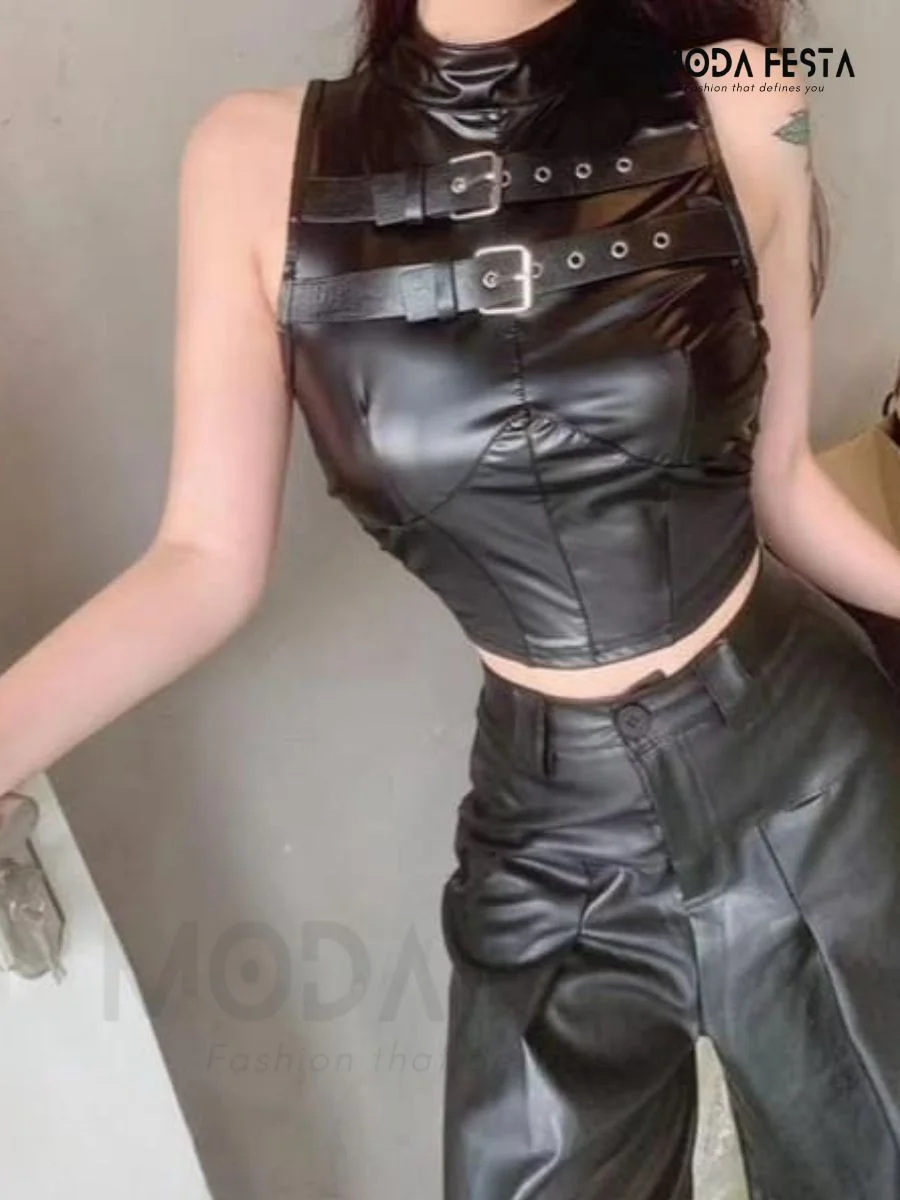 ModaFesta -black-leather-top-sleeveless