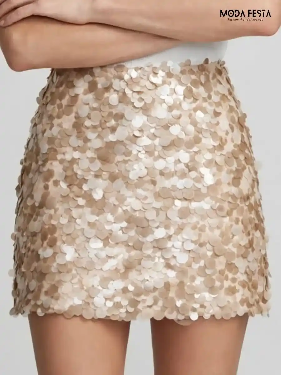 ModaFesta -beige-sequined-mini-skirt