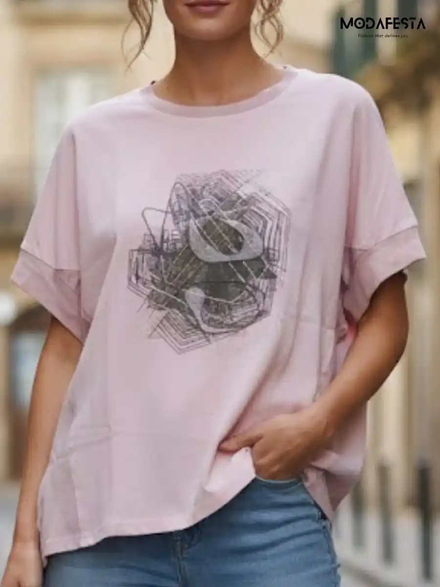 ModaFesta -elegant-geometric-graphic-over-size-top-pink