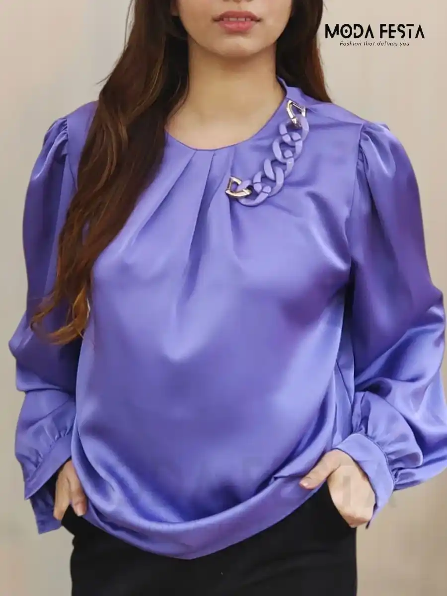 Stylish Cuffed Satin-Top
