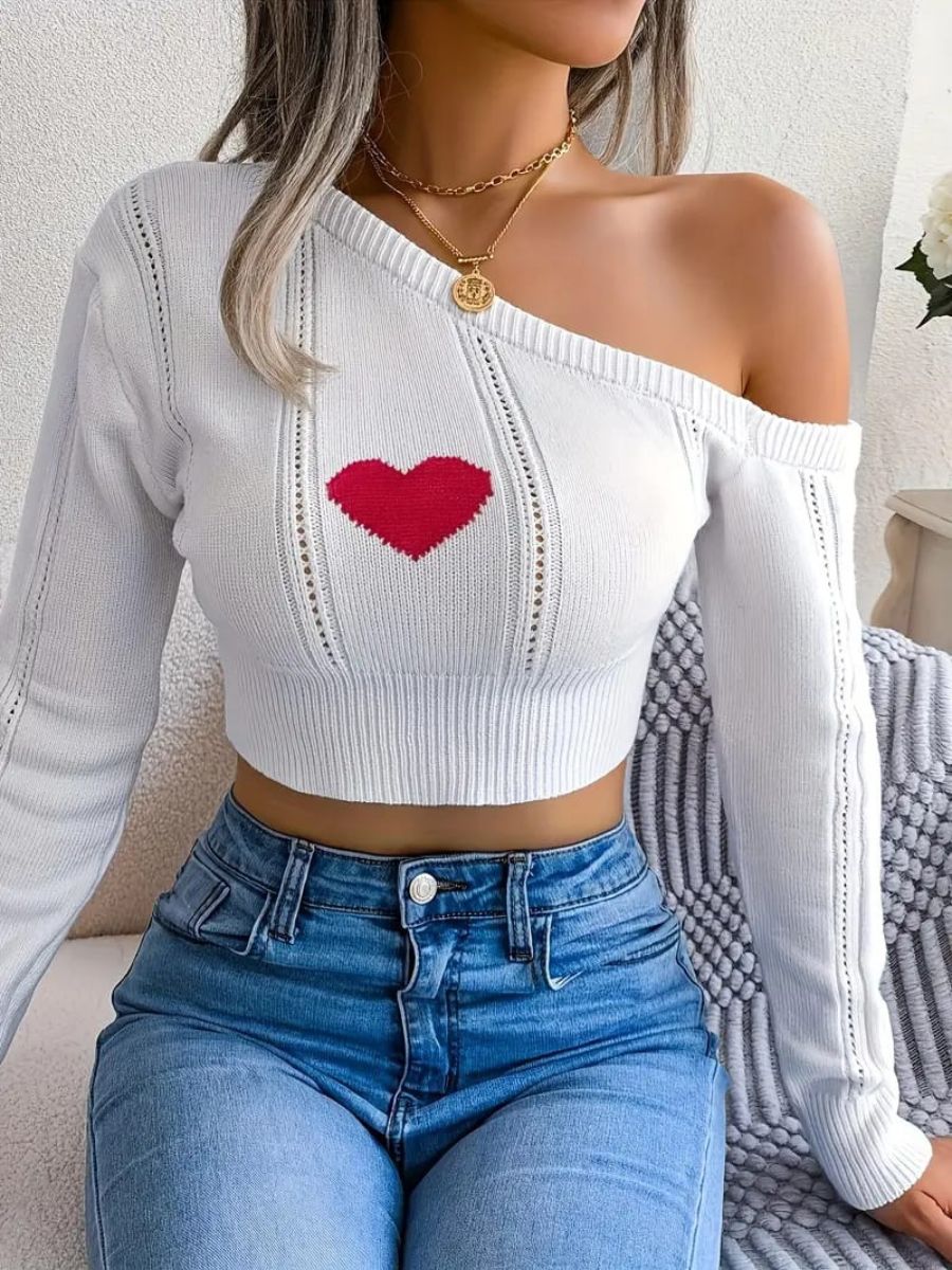 ModaFesta - one-shoulder-top-heart-print-white