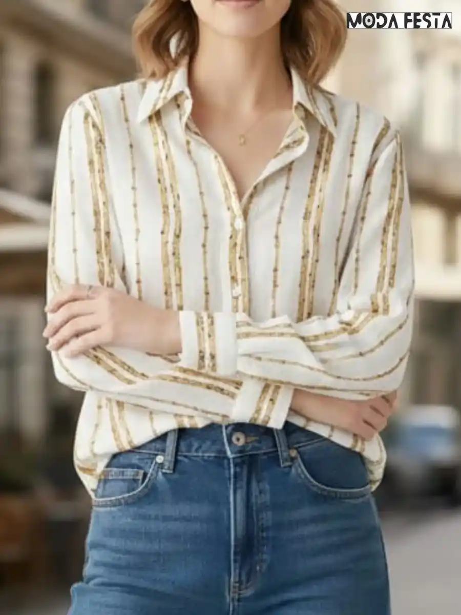 ModaFesta -elegant-brown-and-beige-striped-shirt