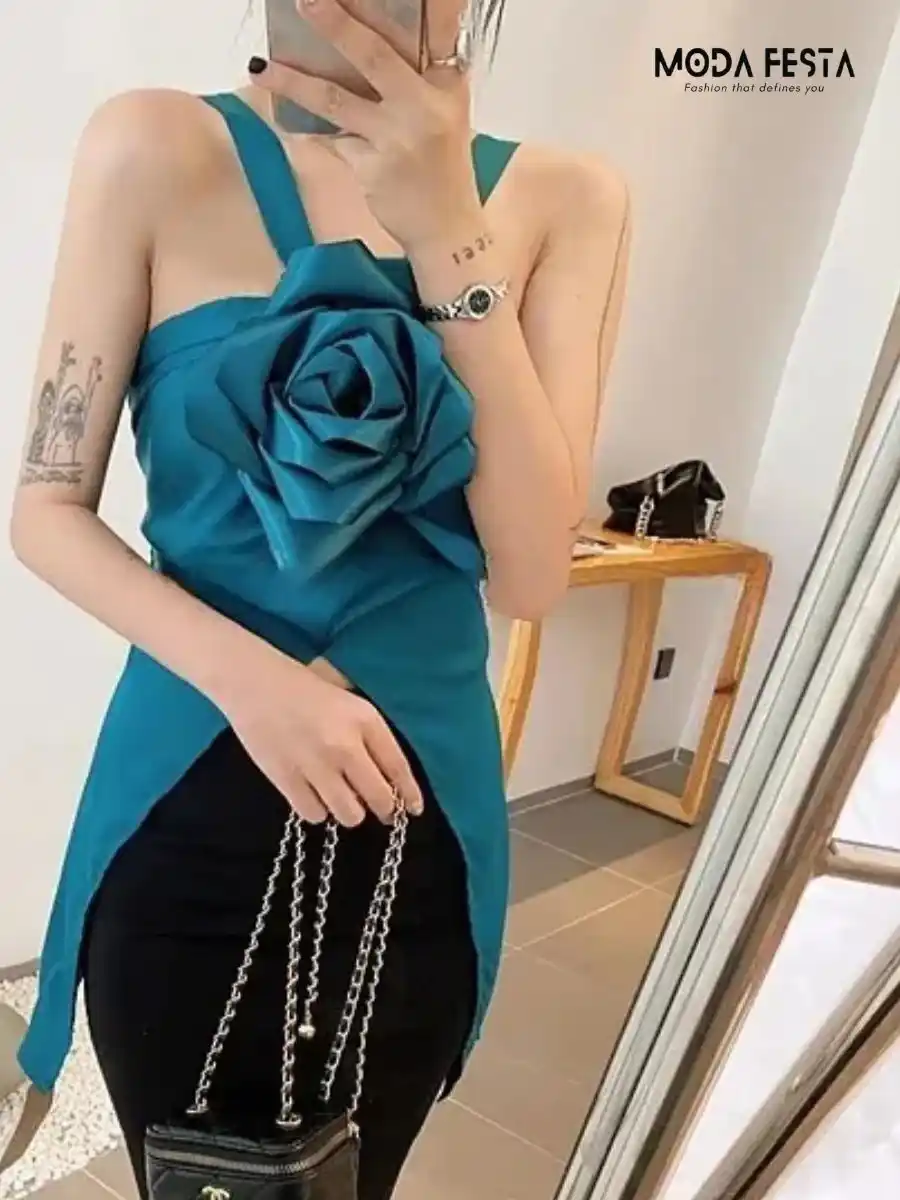 ModaFesta -floral-elegant-party-top-terquish-green-sexy