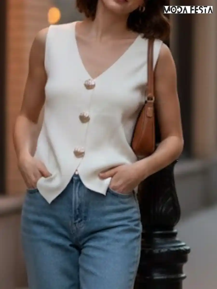 Elegant Shell Button Style Vest Top