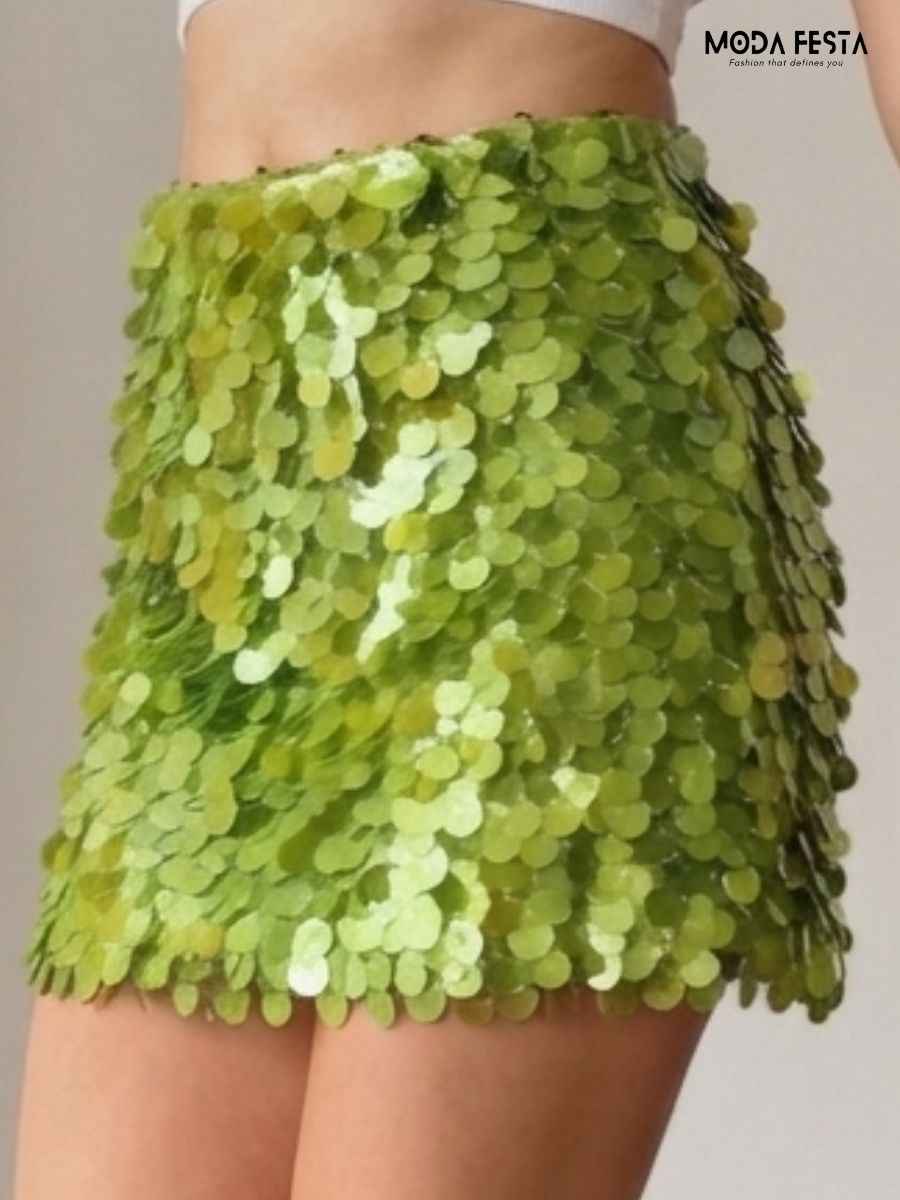 ModaFesta -lime-green-sequin-mini-skirt