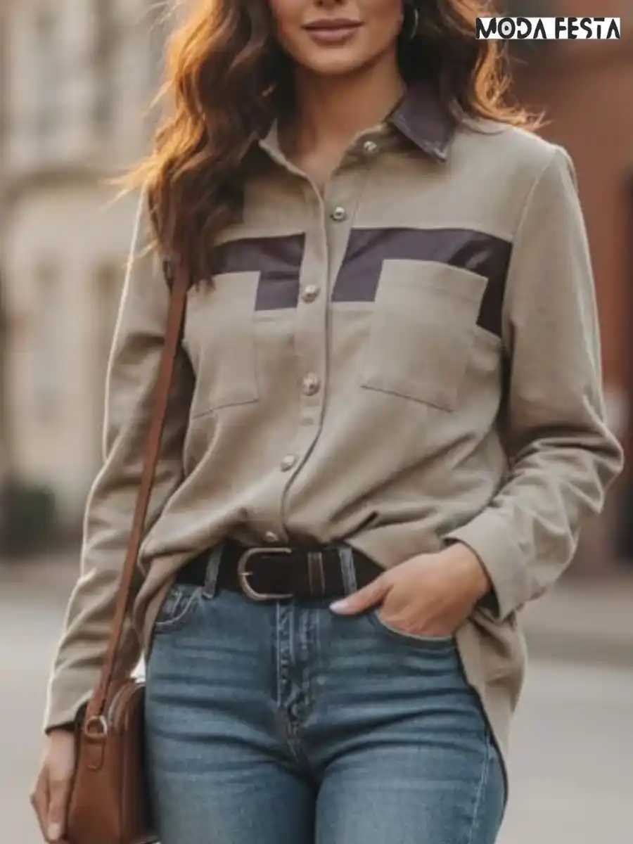 ModaFesta -elegant-chic-long-shirt-beige