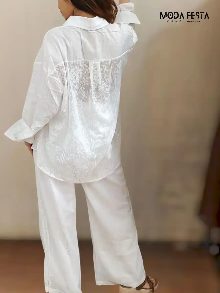 ModaFesta - elegant-linen-lace-coord-set-white