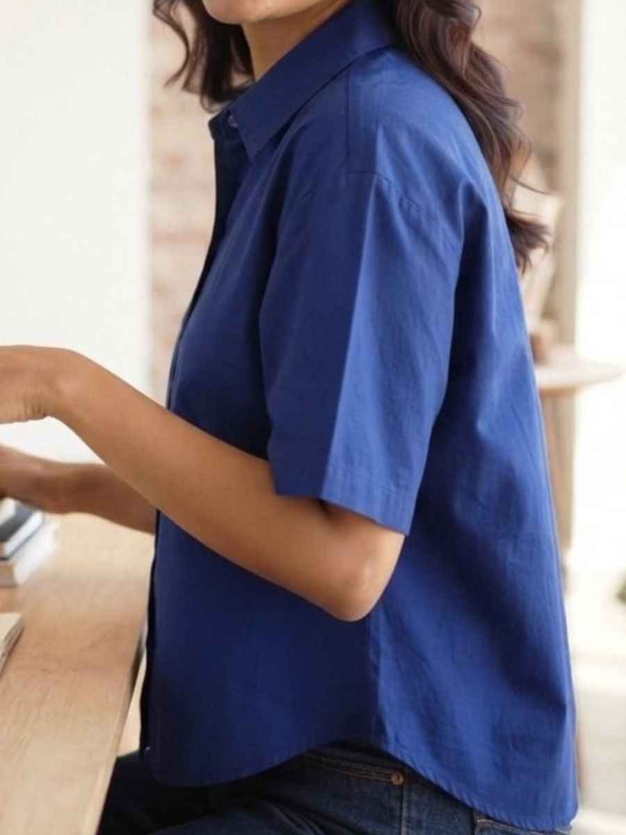 ModaFesta -royal-blue-short-sleeve-button-down-shirt