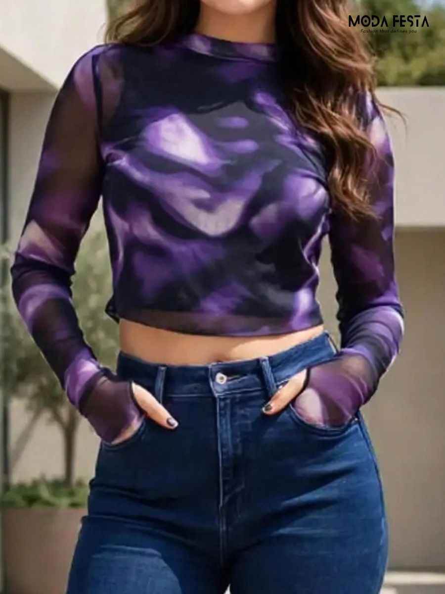 ModaFesta -purple-marble-mesh-top-crop-top