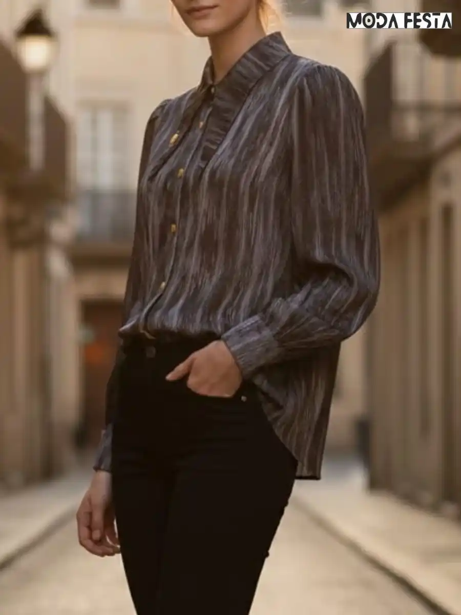 ModaFesta -elegant-silver-toned-print-shirt-grey