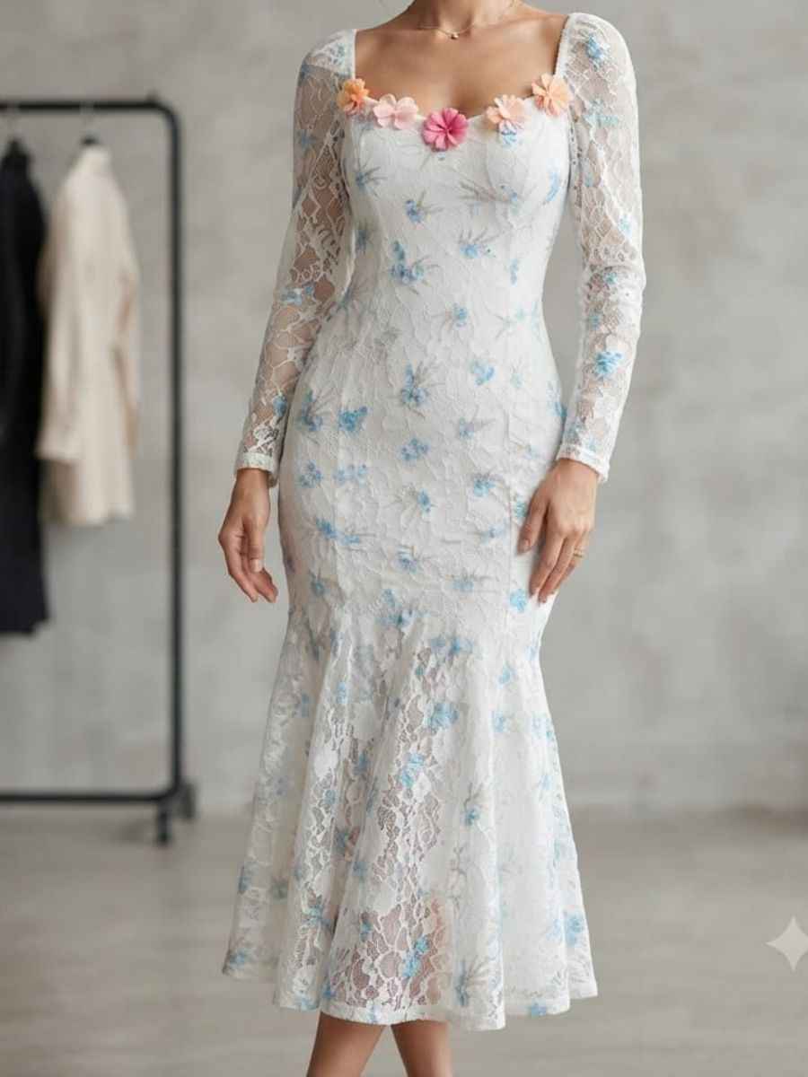 Floral Lace Mermaid Maxi Dress