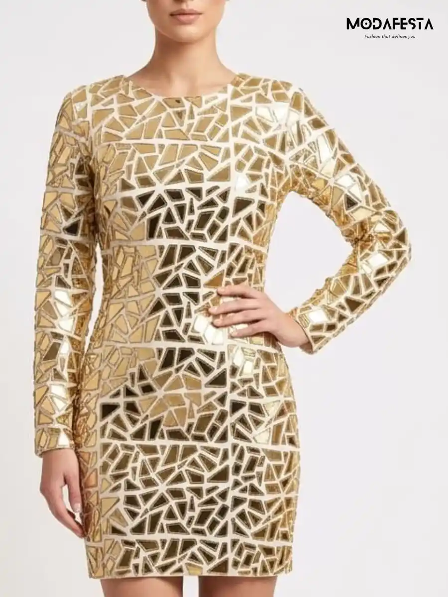 ModaFesta -elegant-short-mirror-work-look-dress-beige