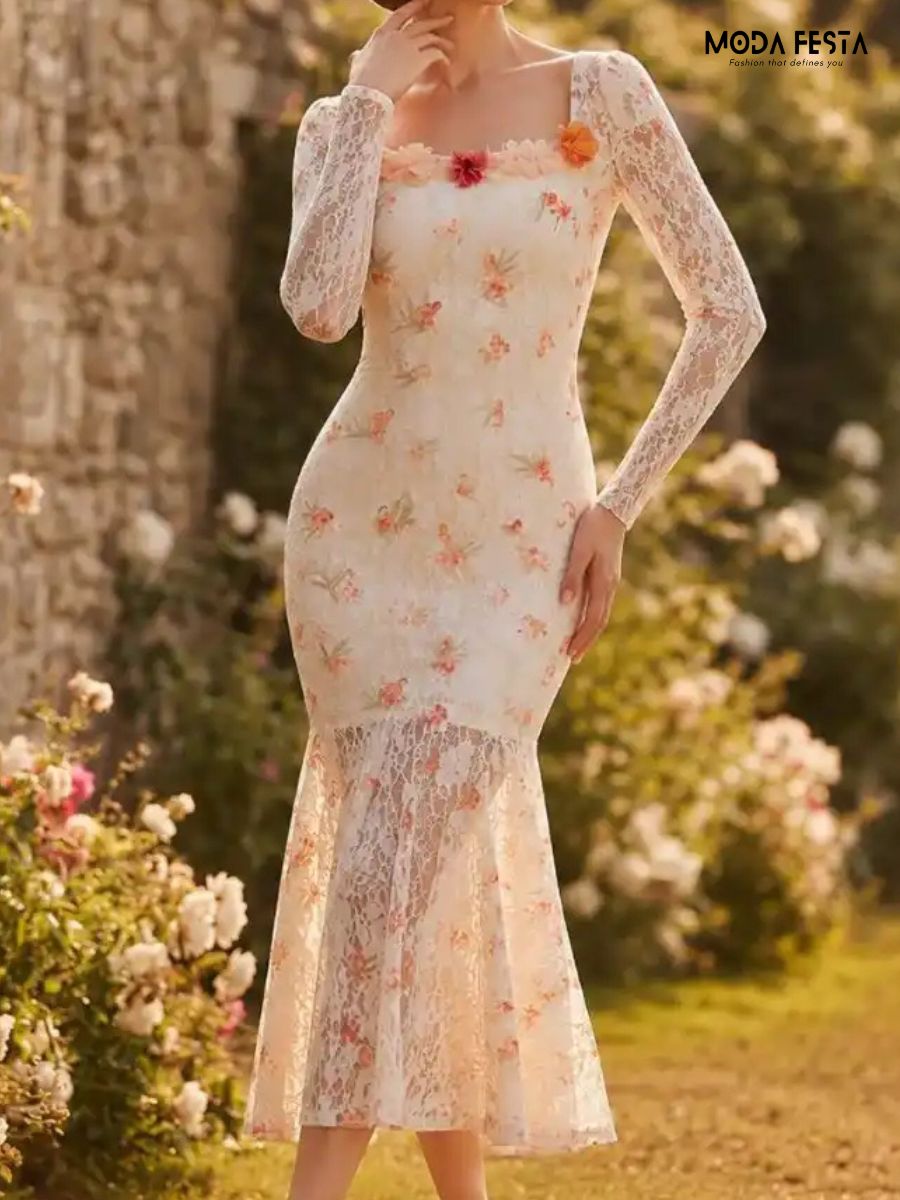 Blossom Lace Mermaid Midi Dress