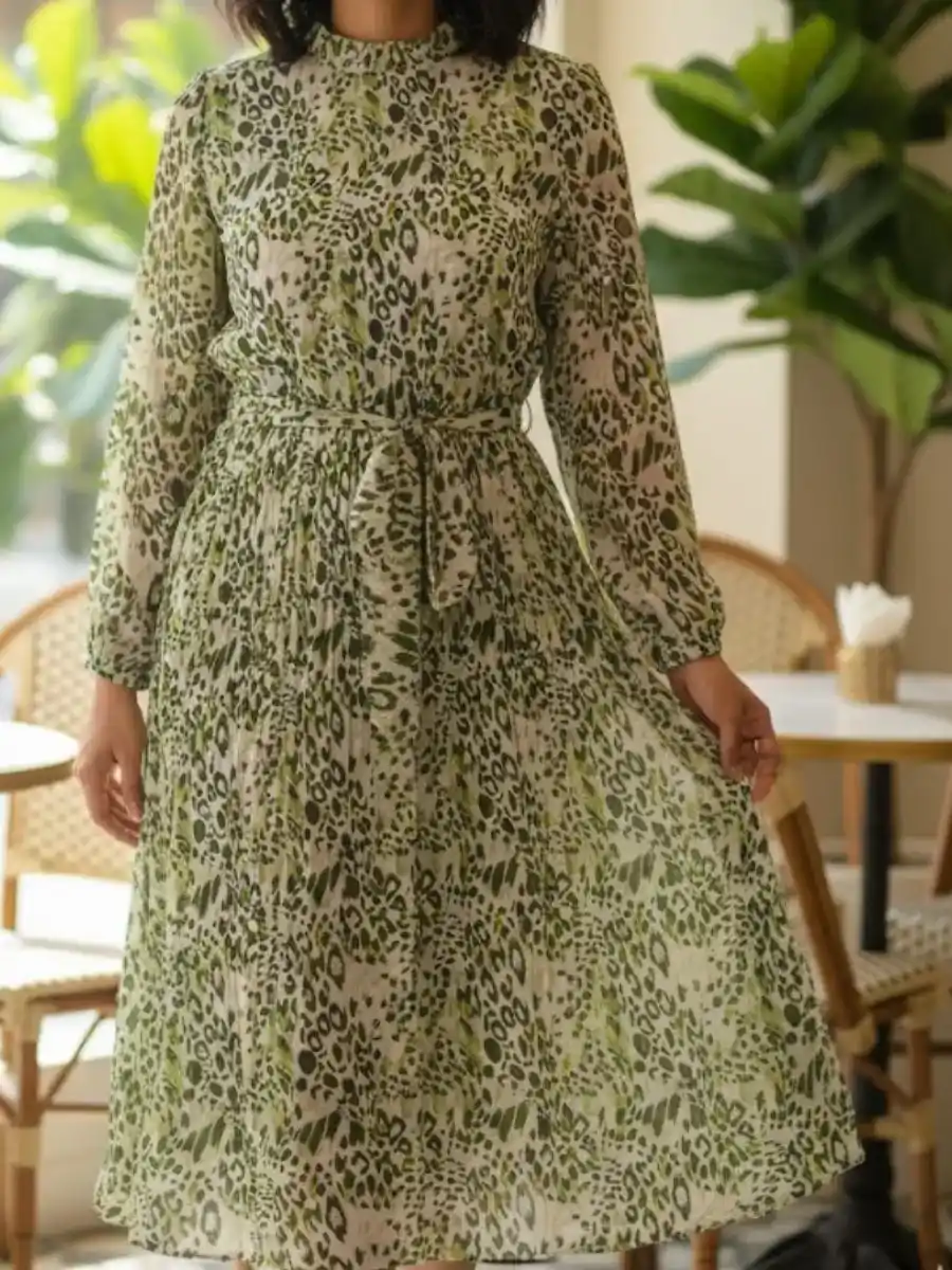 ModaFesta -elegant-floral-print-dress-green