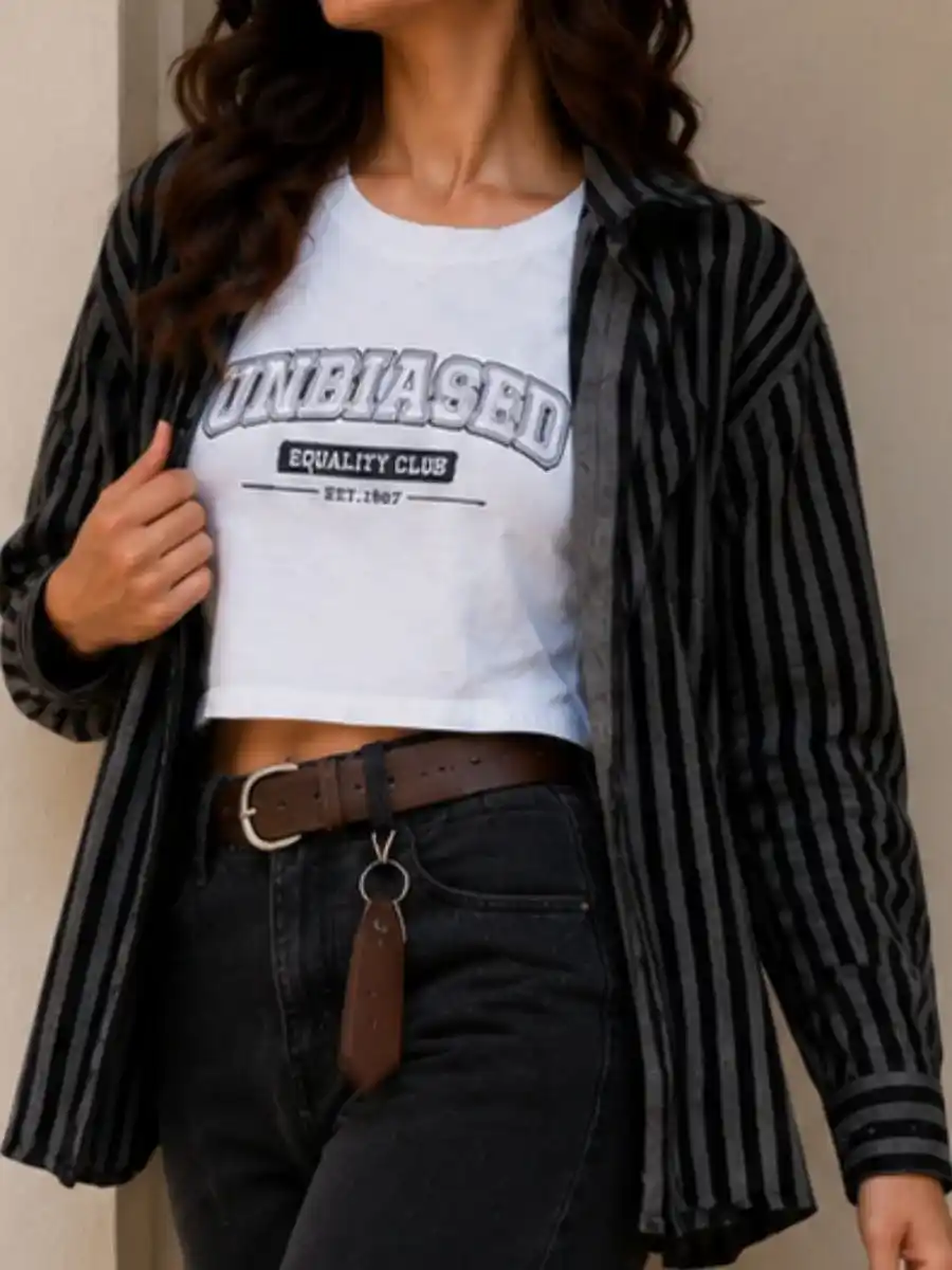 ModaFesta -unbiased-equality-club-graphic-crop-top-striped-shirt