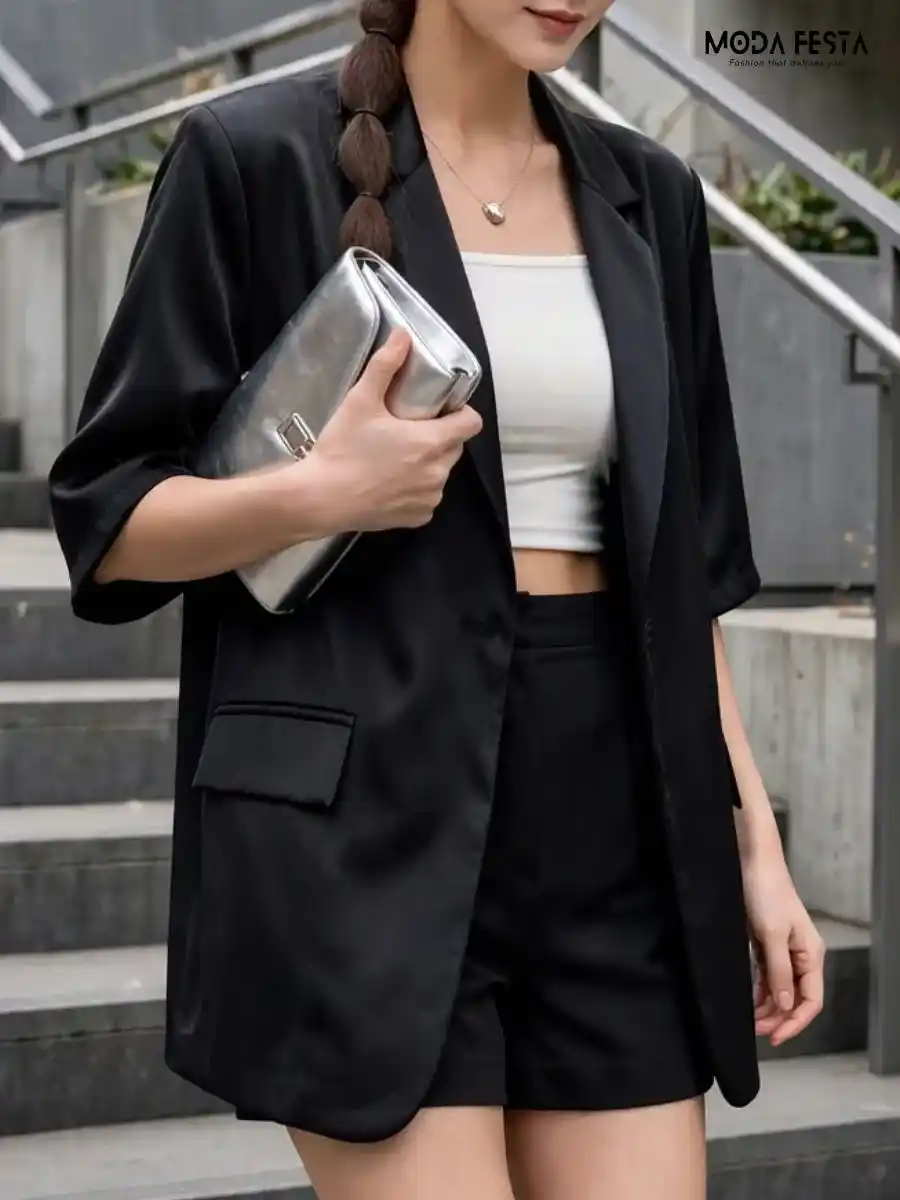 ModaFesta -flap-blazer-with-short-set-black