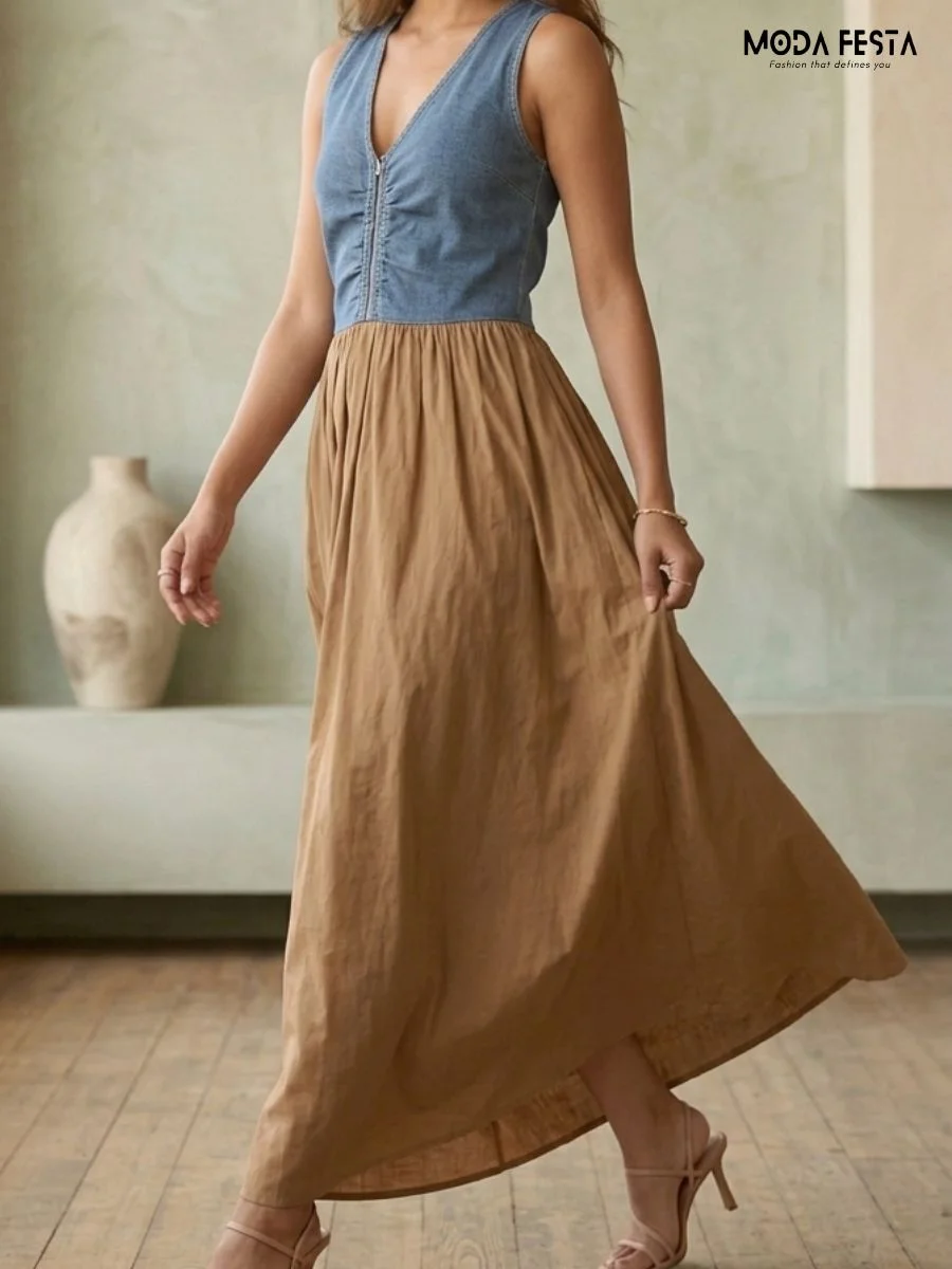ModaFesta -urban-chic-zip-front-maxi-dress-beige