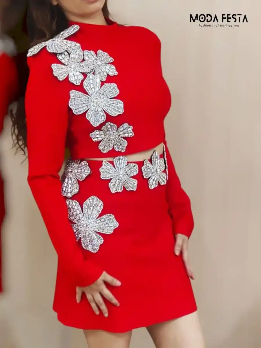 ModaFesta -knit-luxury-coord-set-red