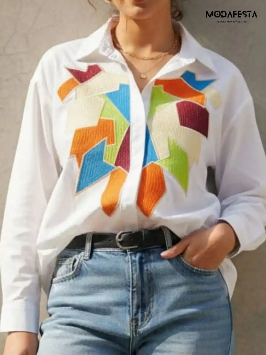 ModaFesta -geometric-handcrafted-cotton-shirt-white