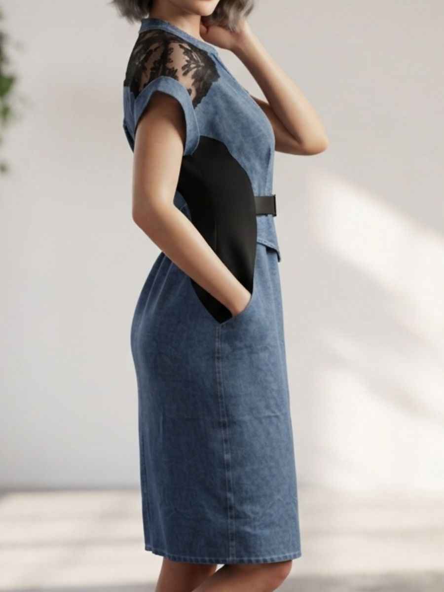 ModaFesta -blue-denim-lace-accent-waist-belt-dress