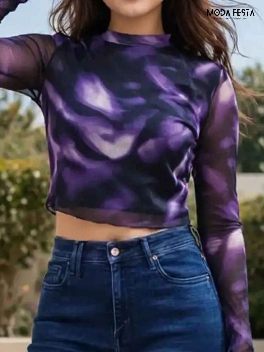 ModaFesta -purple-marble-mesh-top-crop-top