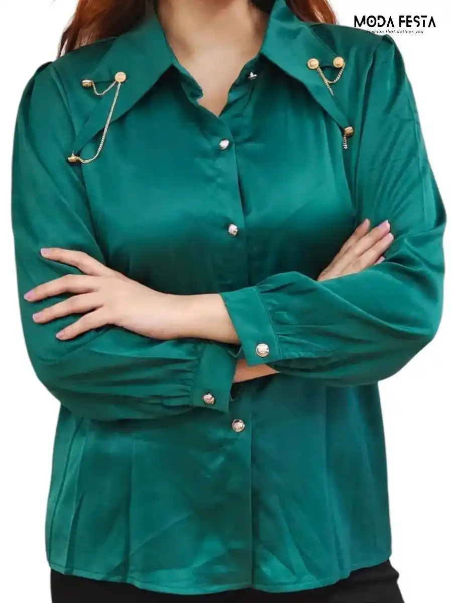 ModaFesta -elegant-style-satin-shirt-green
