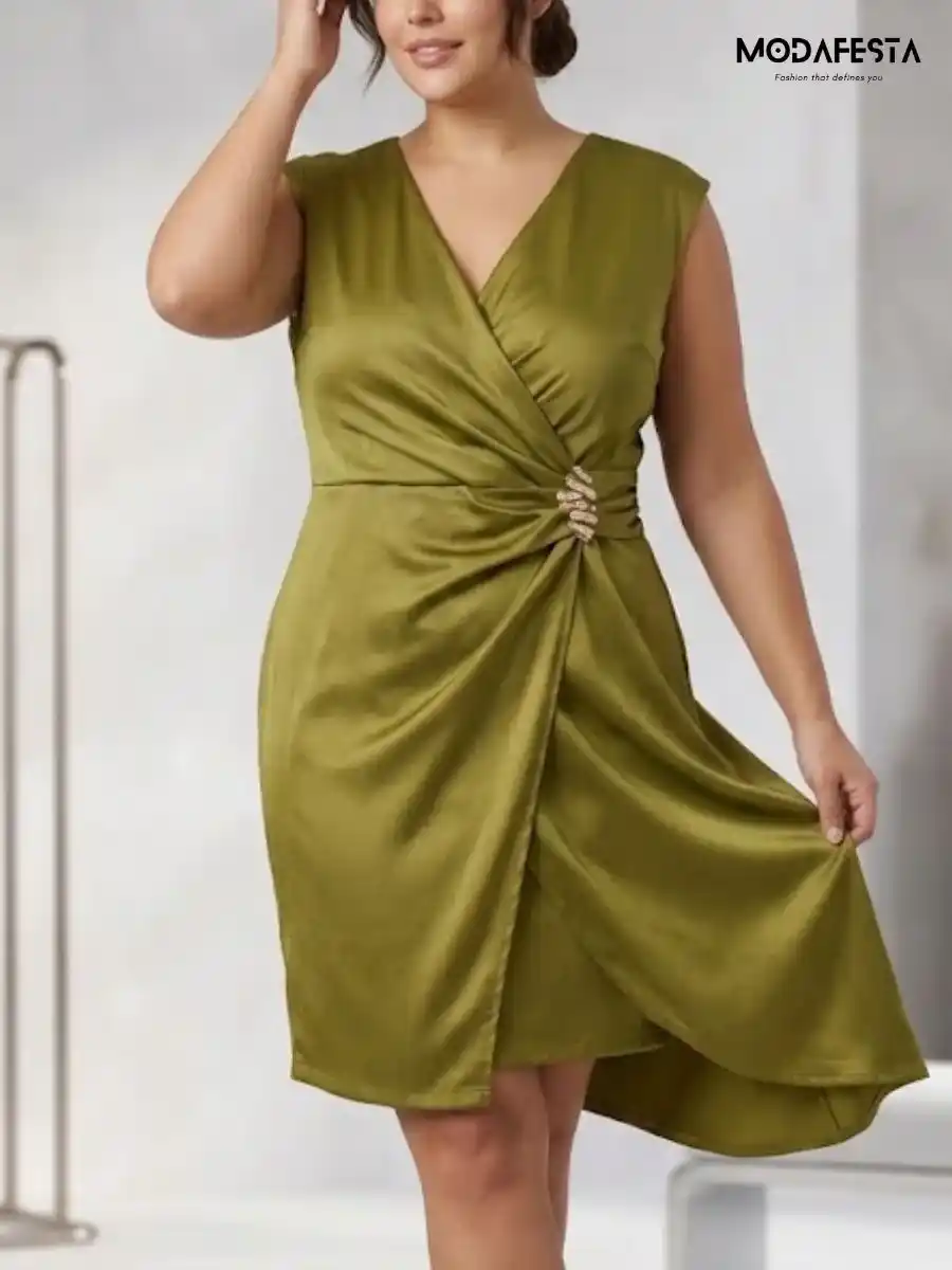 ModaFesta -elegant-sleeveless-wrap-front-ruched-dress-green