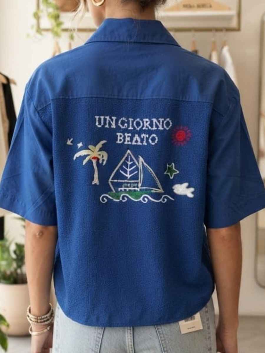 ModaFesta -royal-blue-short-sleeve-button-down-shirt