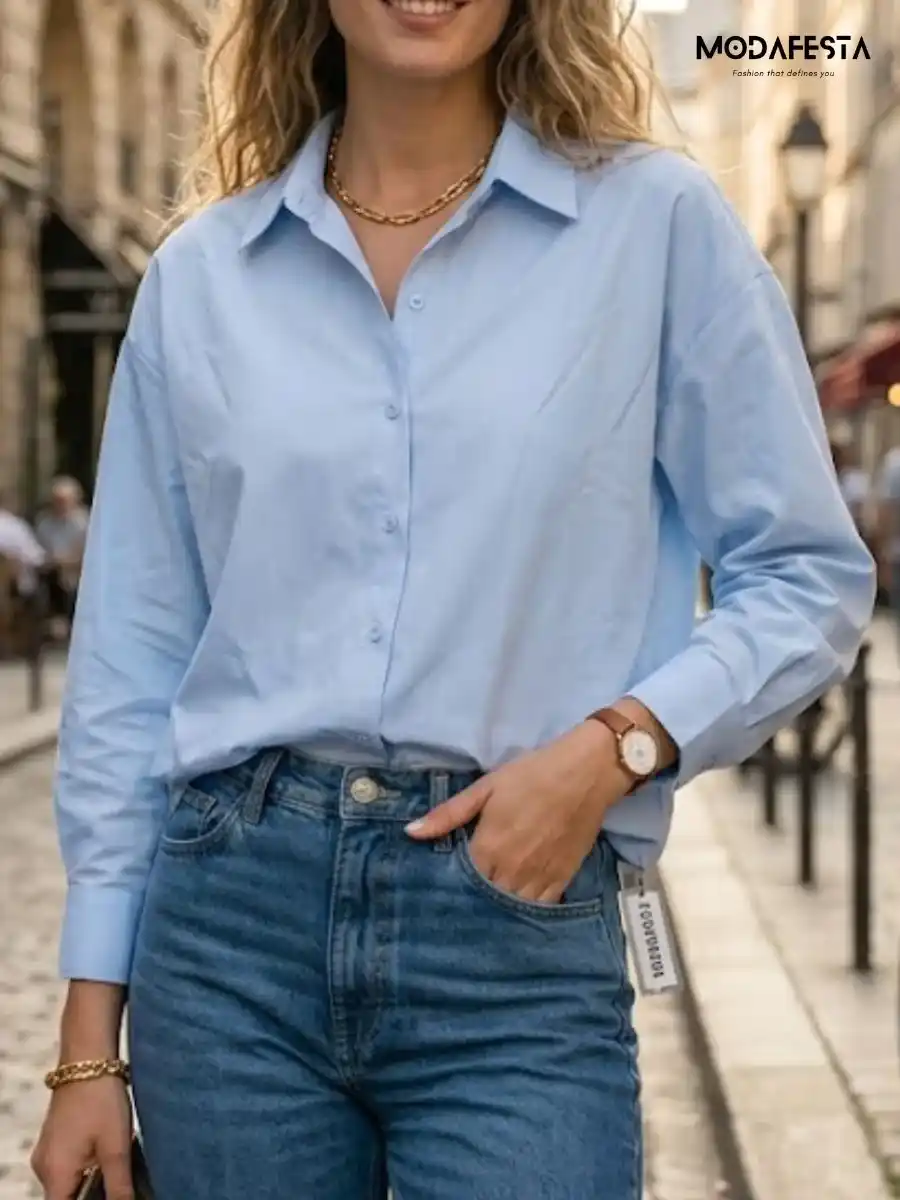 ModaFesta -elegant-blue-oversized-formal-shirt